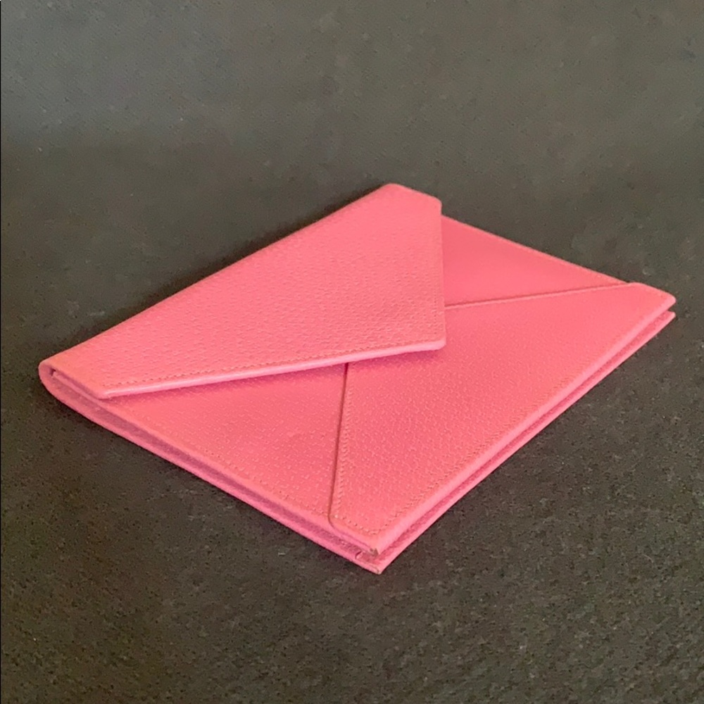 Smythson Bond St Pink Leather Envelope Clutch Bag